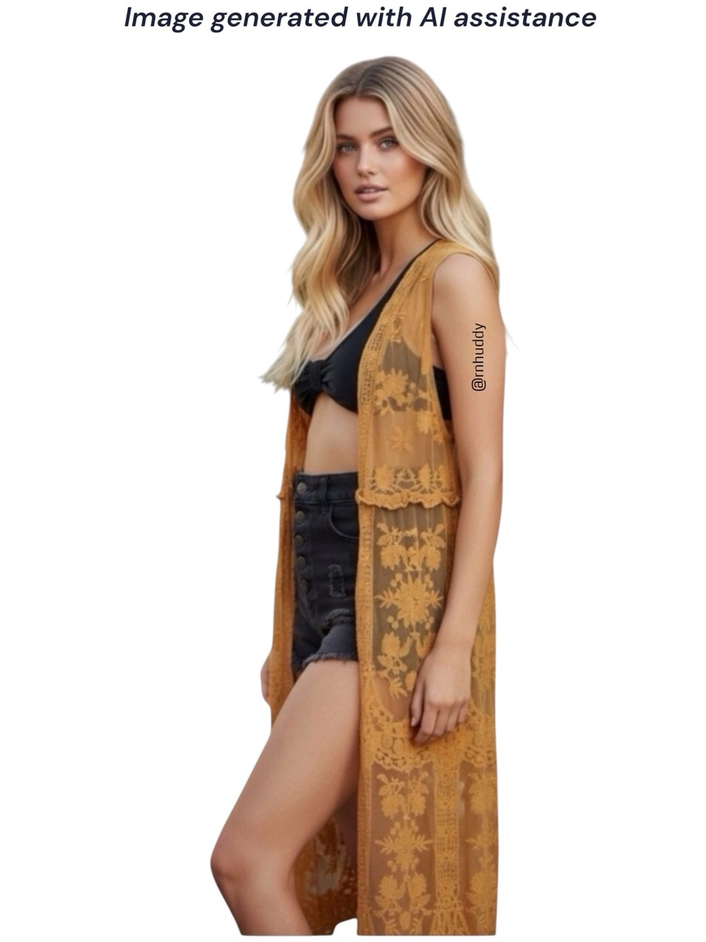 Sweet Generis S mustard lace embroidered sleeveless boho festival kimono